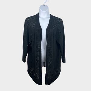 Terra & Sky Womens 3X Black Chunky Open Knit Cardigan Topper Sweater
